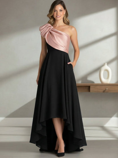 A-Line One-Shoulder Stretch Satin Mother of the Bride Dress