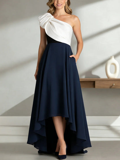 A-Line One-Shoulder Stretch Satin Mother of the Bride Dress