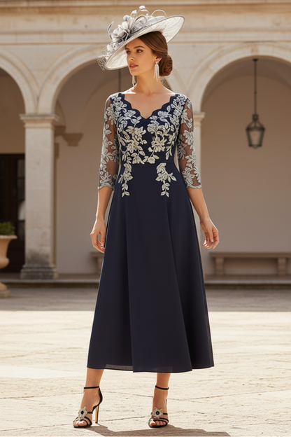 A-Line V-Neck Stretch Satin Mother of the Bride Dress