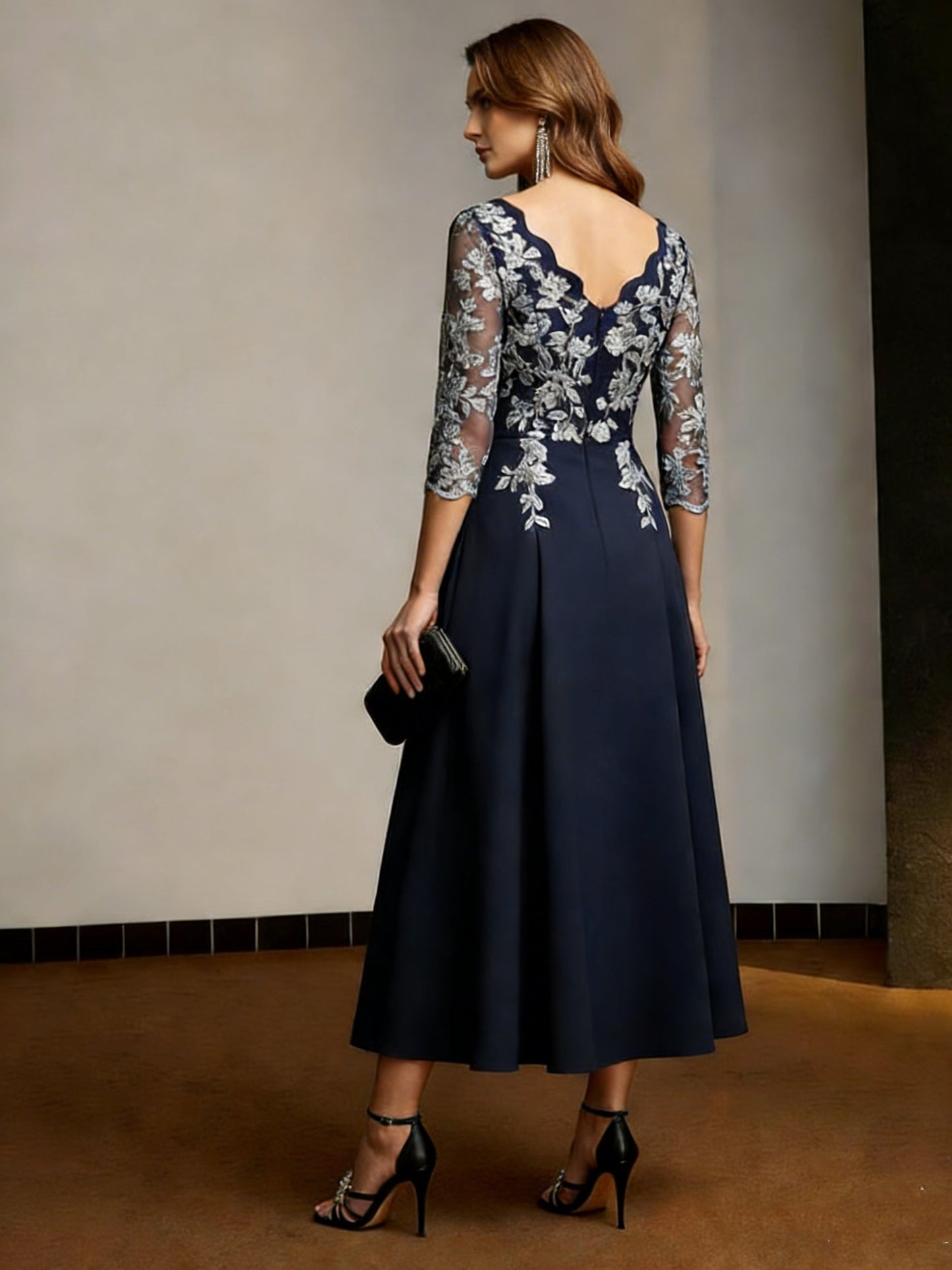 A-Line V-Neck Stretch Satin Mother of the Bride Dress