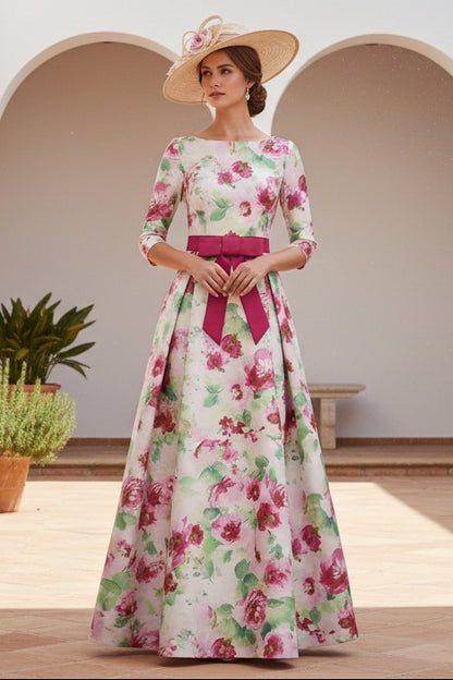 Princess Scoop Printed Satin Mother of the Bride Dress