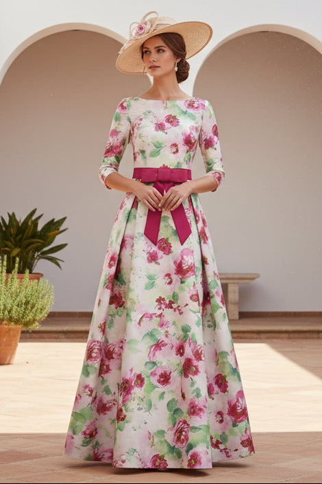 Princess Scoop Printed Satin Mother of the Bride Dress