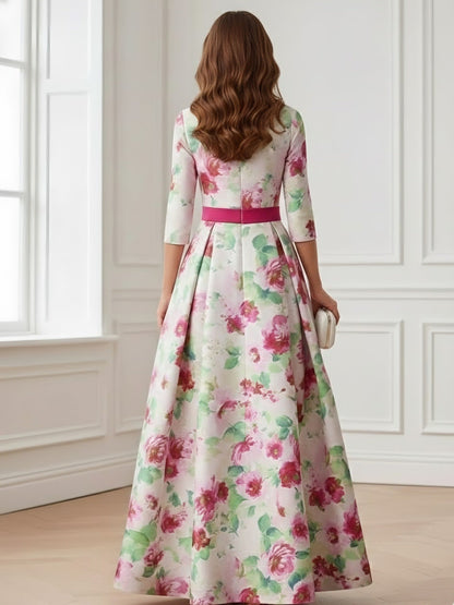Princess Scoop Printed Satin Mother of the Bride Dress