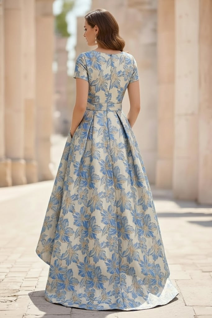 A-Line Scoop Printed Satin Mother of the Bride Dress