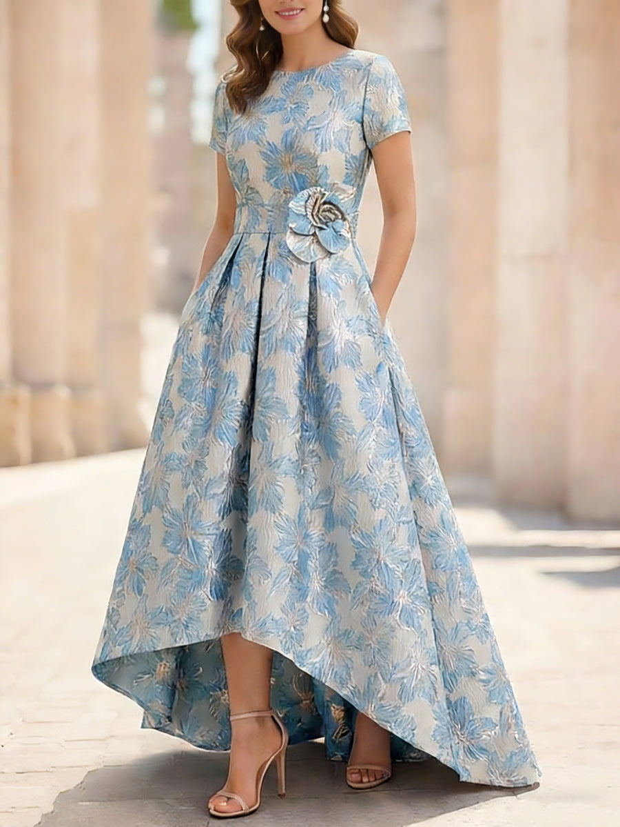 A-Line Scoop Printed Satin Mother of the Bride Dress