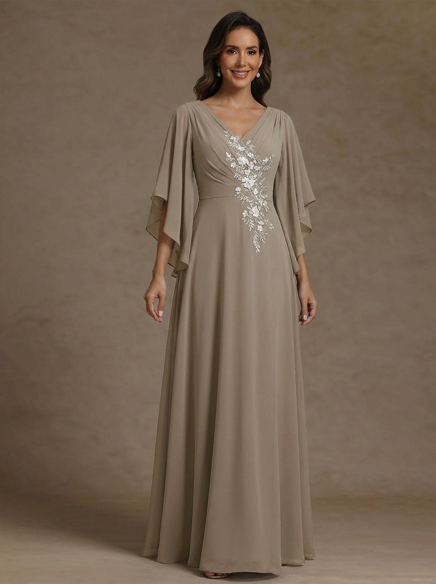 V-Neck Chiffon Mother of the Bride Dress