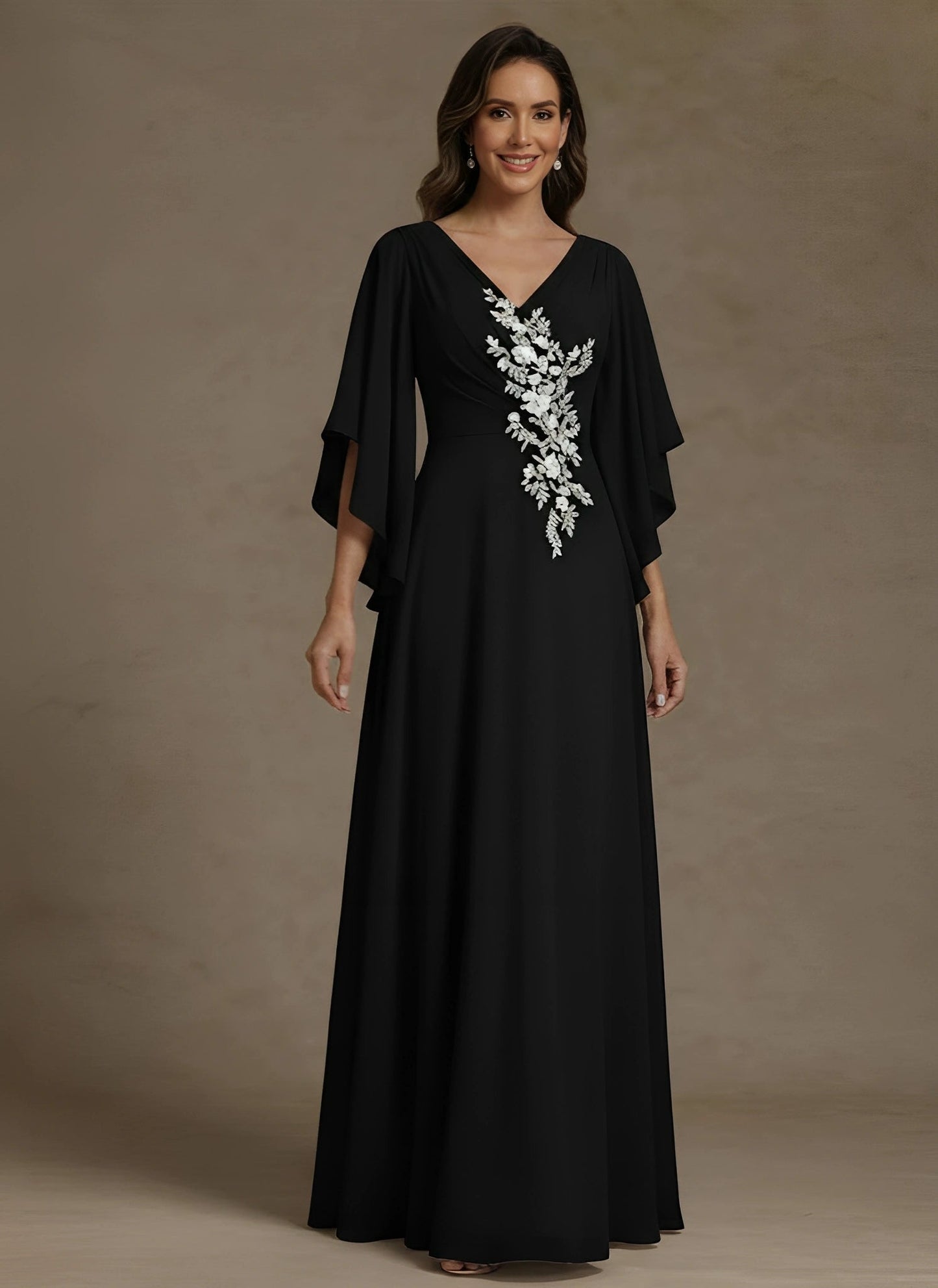 V-Neck Chiffon Mother of the Bride Dress