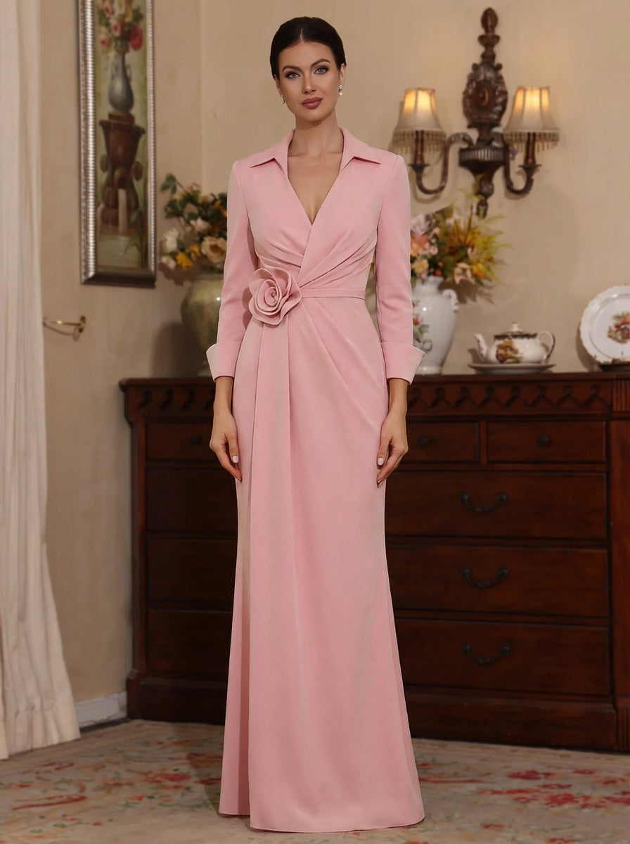 V-Neck Stretch Satin Mother of the Bride Dress