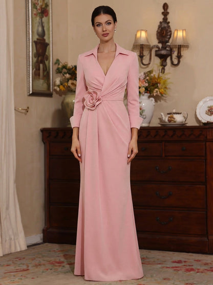 V-Neck Stretch Satin Mother of the Bride Dress