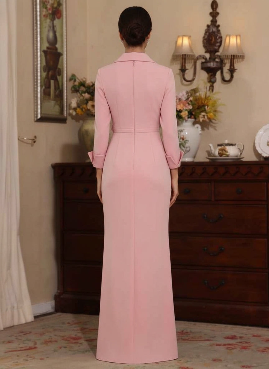 V-Neck Stretch Satin Mother of the Bride Dress