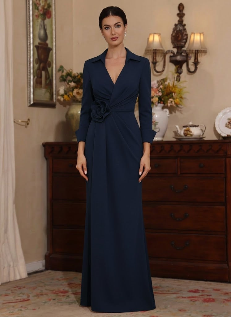 V-Neck Stretch Satin Mother of the Bride Dress