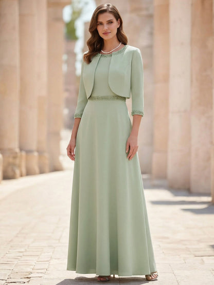 Scoop Satin 2 Pieces Mother of the Bride Dress