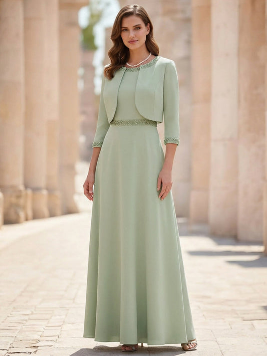 Scoop Satin 2 Pieces Mother of the Bride Dress