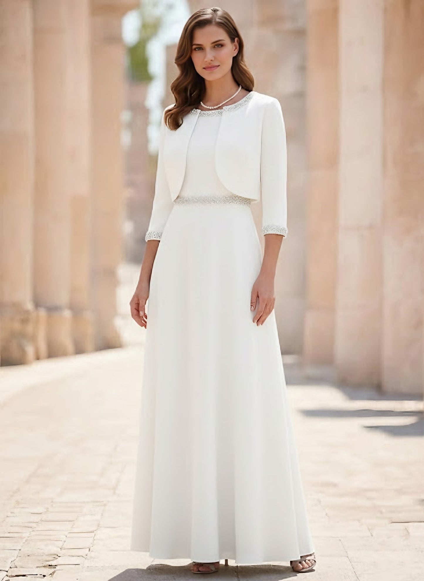 Scoop Satin 2 Pieces Mother of the Bride Dress