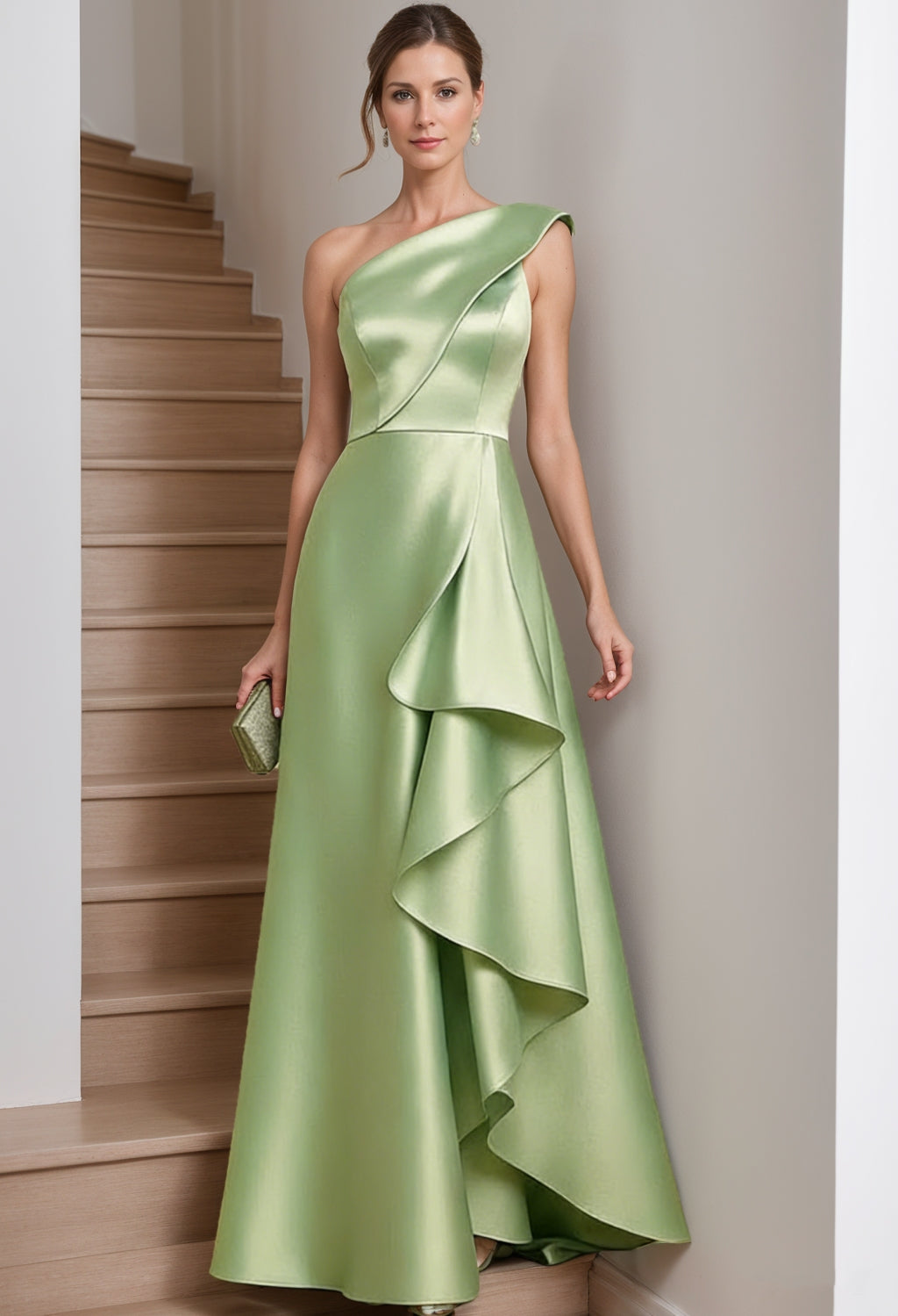 One-Shoulder Satin Mother of the Bride Dress