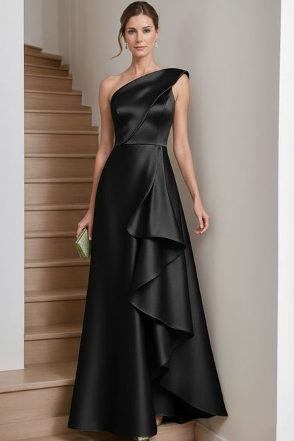 One-Shoulder Satin Mother of the Bride Dress