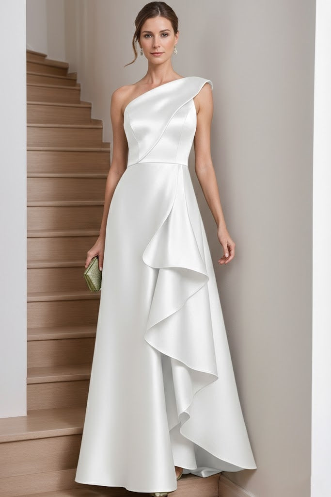 One-Shoulder Satin Mother of the Bride Dress