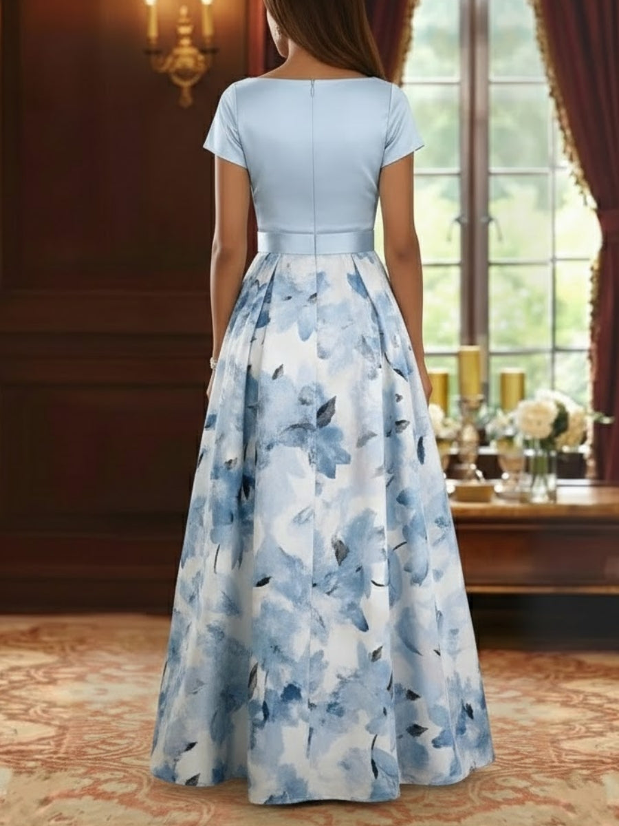 Boat Neck Satin Mother of the Bride Dress