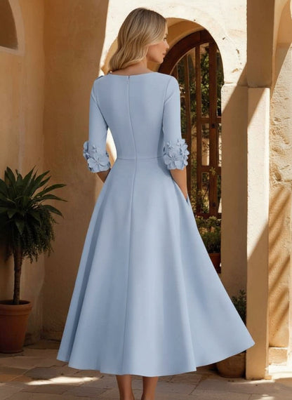 V-Neck Stretch Satin Mother of the Bride Dress