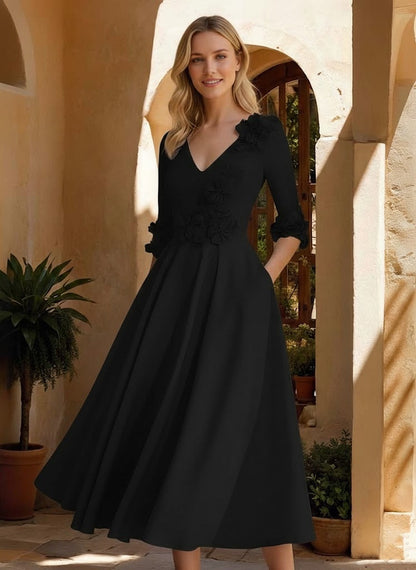 V-Neck Stretch Satin Mother of the Bride Dress