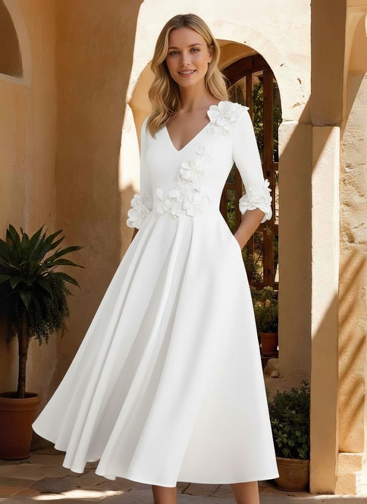 V-Neck Stretch Satin Mother of the Bride Dress