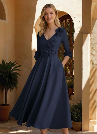 V-Neck Stretch Satin Mother of the Bride Dress