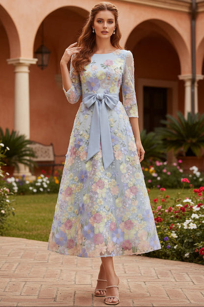 Scoop-Neck 3/4-Sleeves  Ankle-Length A-Line Mother of the Bride Dress