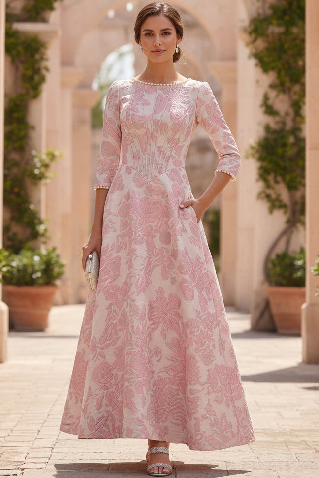 Scoop-Neck Ankle-Length Pearls Beaded A-Line Mother of the Bride Dress