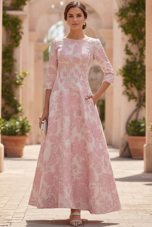Scoop-Neck Ankle-Length Pearls Beaded A-Line Mother of the Bride Dress