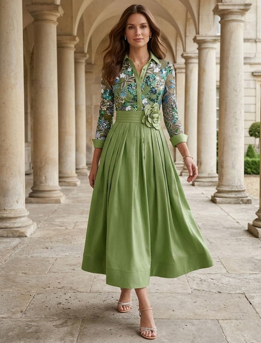 Lace Sequins Floral A-Line Mother of the Bride Dress
