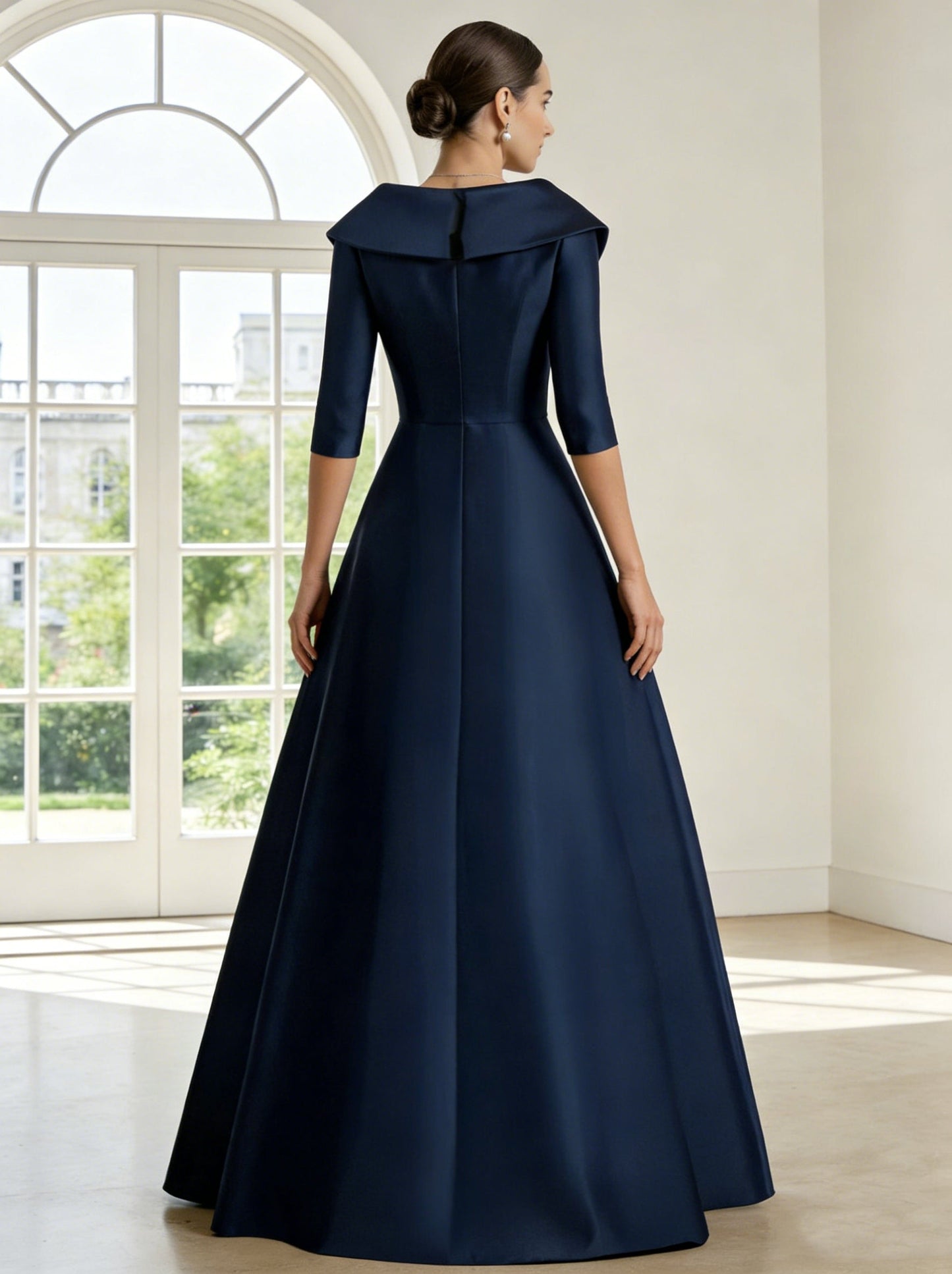 Column Shirt Collar Satin Mother of the Bride Dress