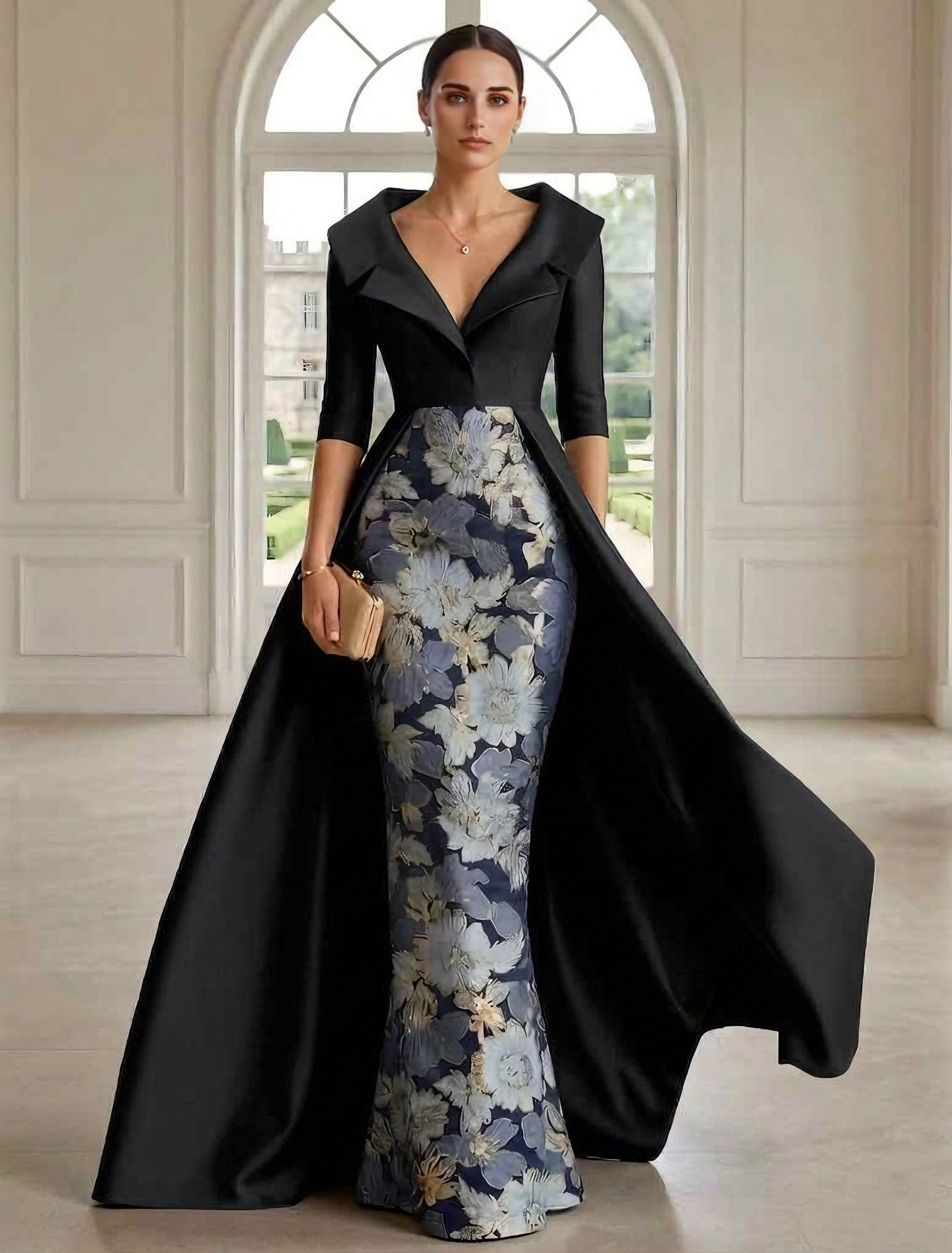 Column Shirt Collar Satin Mother of the Bride Dress