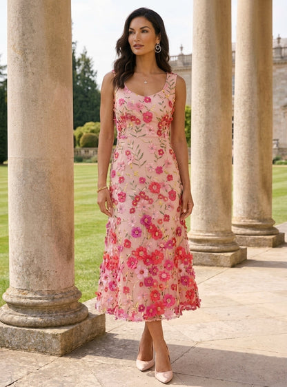 A-Line Scoop Stretch Satin Mother of the Bride Dress