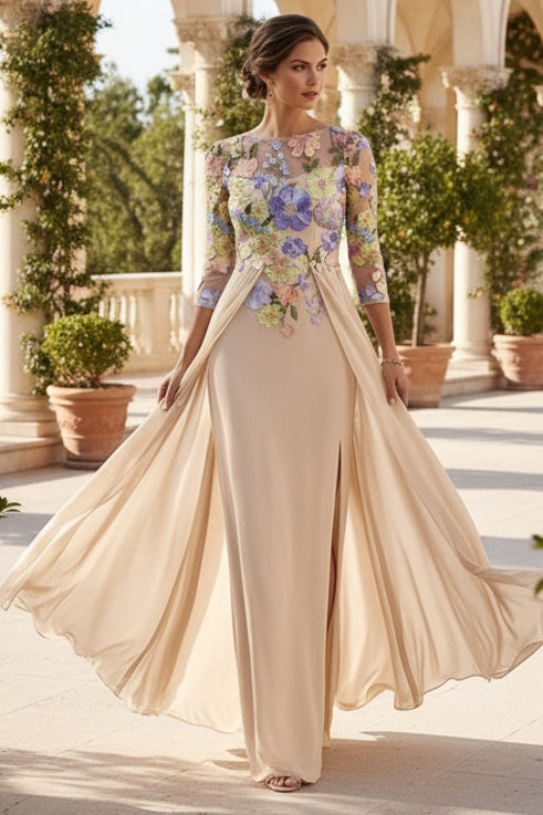 Column Scoop Chiffon Mother of the Bride Dress