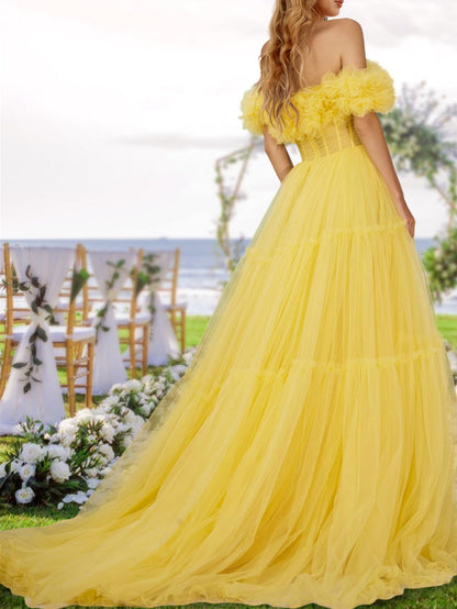 Princess Off-the-Shoulder Prom Dresses Tulle Evening Party Dress