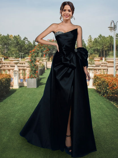 Princess Strapless Floor-Length Evening Dresses With Split Side