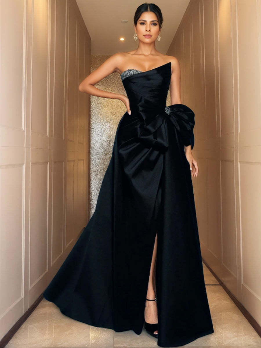 Princess Strapless Floor-Length Evening Dresses With Split Side