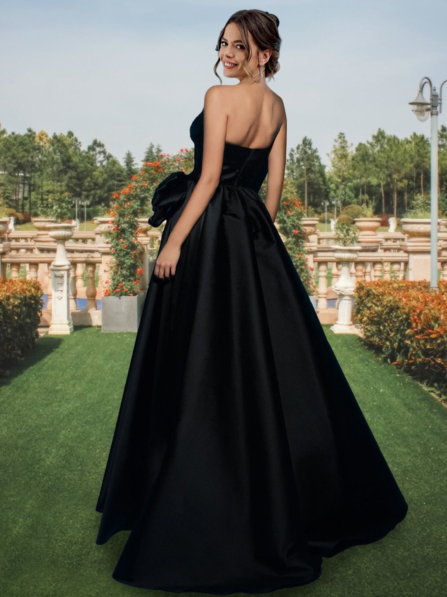 Princess Strapless Floor-Length Evening Dresses With Split Side