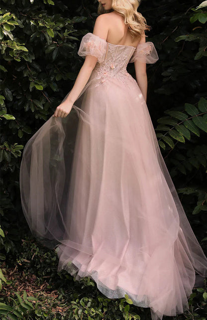 Sweetheart Short Sleeves Floor-length Long Floral Prom Dress