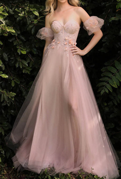 Sweetheart Short Sleeves Floor-length Long Floral Prom Dress