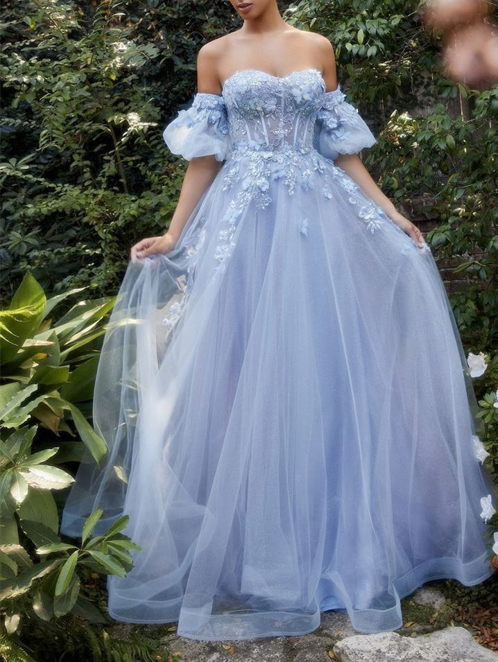Princess Sweetheart Short Sleeves Floor-length Long Prom Dress