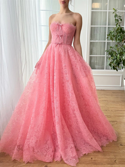 Princess Sweetheart Strapless Floor-Length Prom Dress with Bows