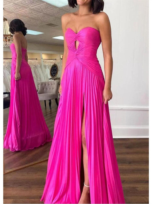 Princess Sleeveless Strapless Prom Dresses with Pleats