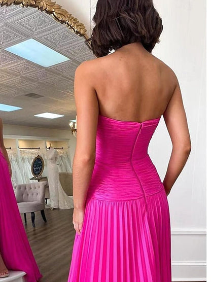 Princess Sleeveless Strapless Prom Dresses with Pleats