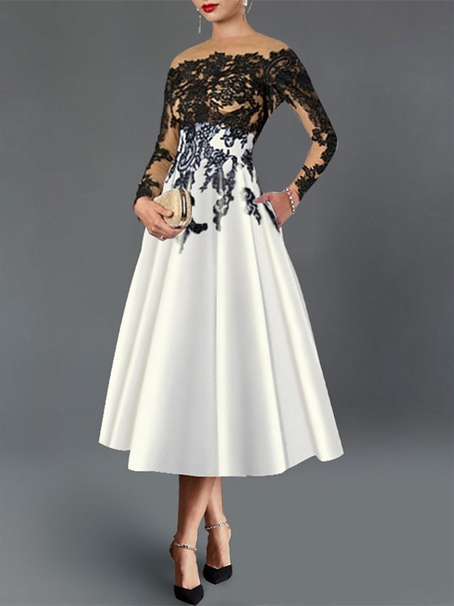 A-Line Illusion Neck Cocktail Dress
