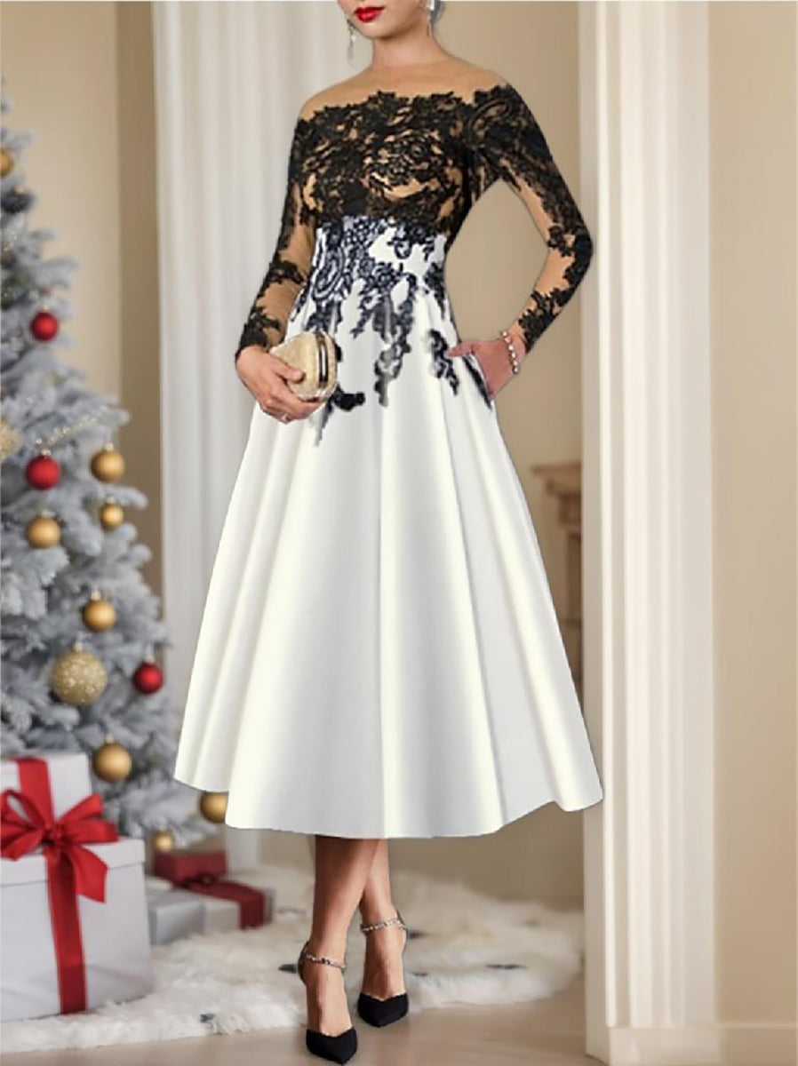 A-Line Illusion Neck Cocktail Dress