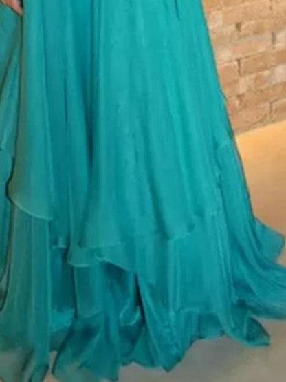 A-Line Jewel Neck Sleeveless Floor-Length Evening Dress