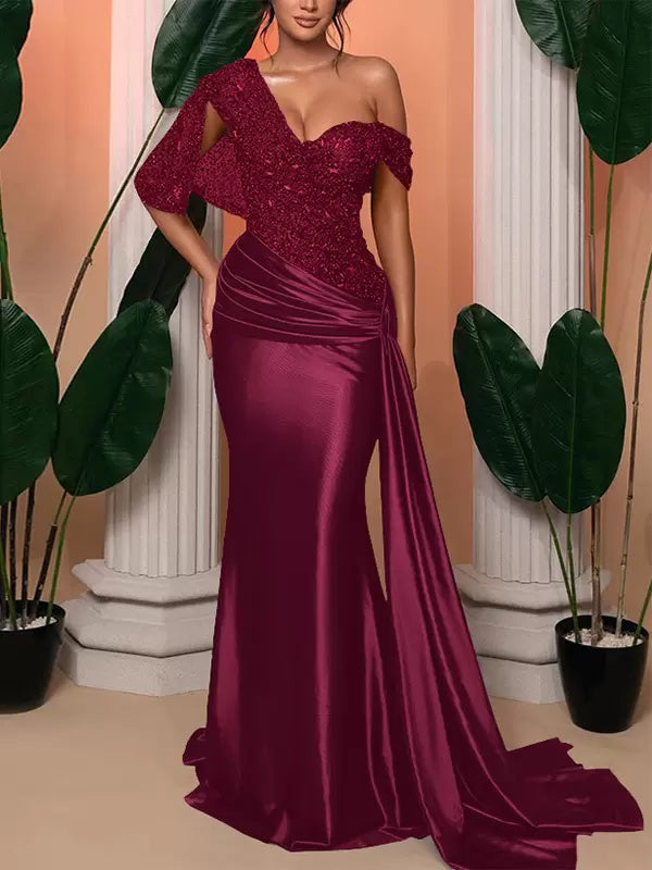 Trumpet One Shoulder Sleeveless Wedding Guest Dress