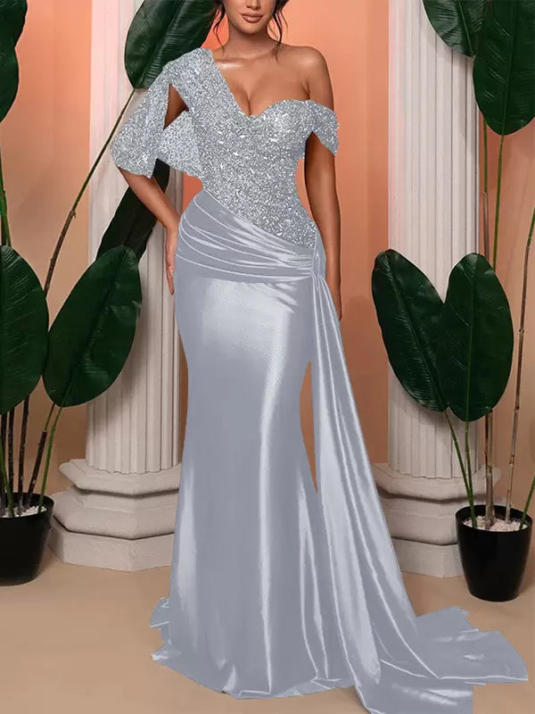 Trumpet One Shoulder Sleeveless Wedding Guest Dress