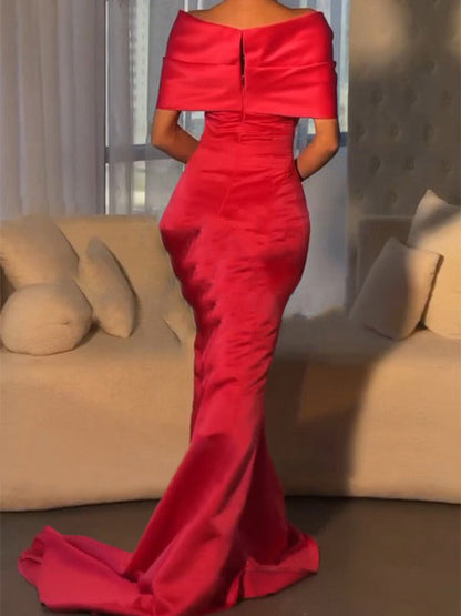 Mermaid Off-the-Shoulder Short Sleeves Sweep Train Evening Dress